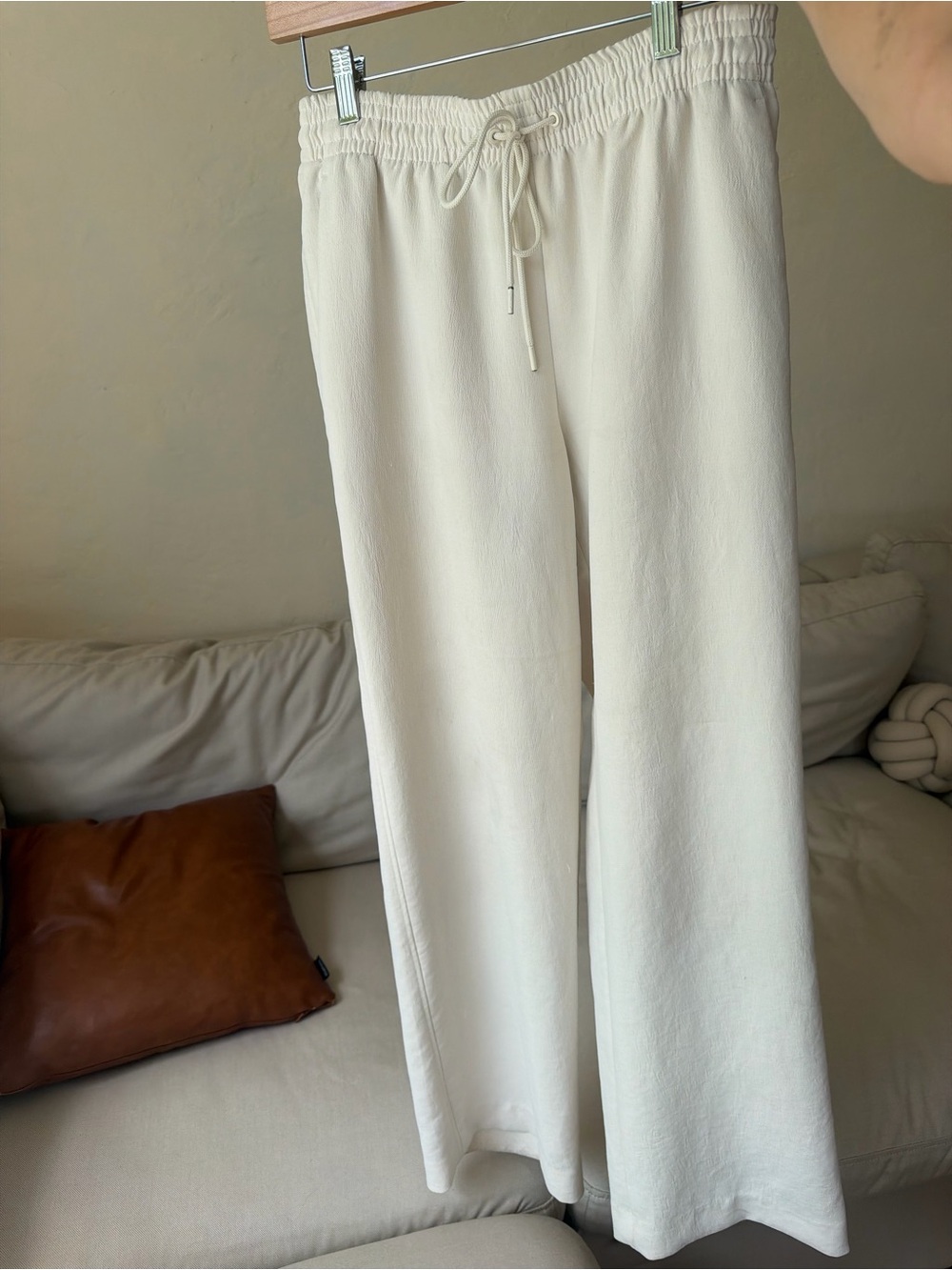 Aritzia Cream Wide-Leg Drawstring Pants